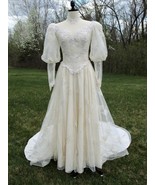 Vtg 70s Victorian Wedding Dress Hat Embroidered French Net Leg O Mutton ... - $474.65 CAD