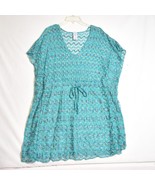 Time Tru Sheer Floral Swim Cover Up Turquoise BlueSize L Cinch Waist Bea... - $23.58 CAD