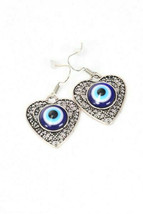 Heart Glass Cobalt Blue Infinite Eye Evil Eye Silver Plate Dangle Earrings - £4.78 GBP