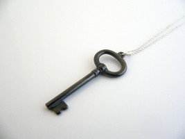 Tiffany &amp; Co Silver Oval Black Titanium Key Necklace Pendant Chain Gift 17 Inch - $298.00