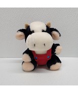 Dakin Vintage 1986 Squeak Plush Cow Baby Stuffed Animal 6.5&quot; Red Overalls - $33.69 CAD