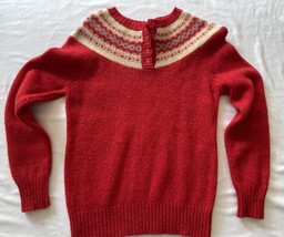 Vintage 1970’s Shetland Mist Wool Ski Sweater Red Fair Isle Winter Size M - £26.84 GBP