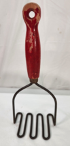 Vintage Steel Potato Masher With Red Round Hard Wood Handle 9-1/2&quot; Tall Chippy - £9.33 GBP
