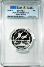 2016 Silver Tuvalu 5 oz $5 Pearl Harbor Concave Coin PCGS PR 70 DCAM Nicer PIC - £187.50 GBP
