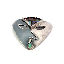 Vintage Sterling Signed 925 Inlay Abalone Shell Opal Stone Face Mask Brooch Pin - £35.72 GBP