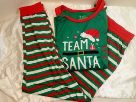 Pajamarama Elf &quot;Team Santa&quot; Pajama Set- Long Sleeve Top &amp; Striped Pants Size: 1X - £17.40 GBP
