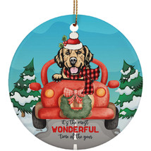 Cute Golden Retriever Dog Riding Red Truck Ornament Christmas Gift For Dog Lover - £13.27 GBP