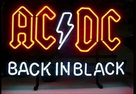 New ACDC Back In Black Bar Wall Decor Real Glass Neon Sign 20&quot;x16&quot; Ship  - £115.10 GBP