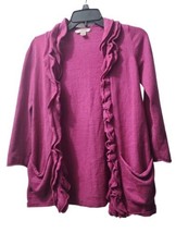 Garnet Hill Sweater Large Ruffled Front Cotton/Wool Blend - £26.79 GBP