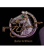 Rare Butler & Wilson Brooch - HUGE couture 3 1/2" horse  Equestrian gold crop  - $475.00