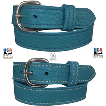 LADIES TURQUOISE BULLHIDE LEATHER STITCHED BELT Choice of Stitching MADE... - $67.99