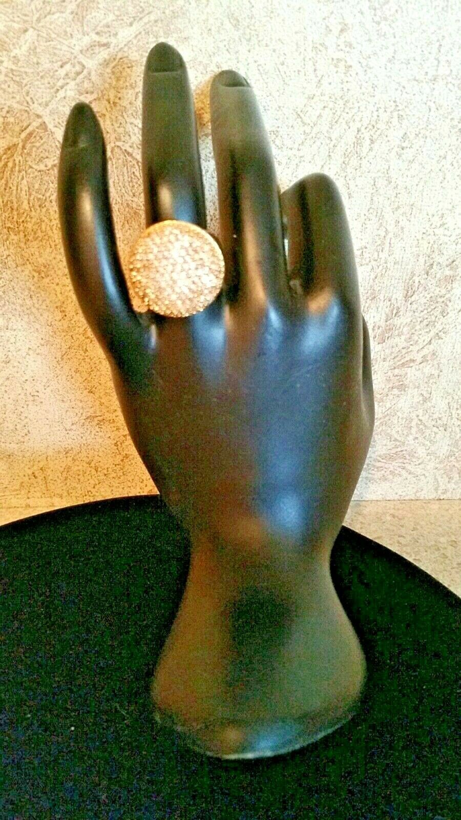 Size 6 Unbranded Yellow Gold Tone Round Dome Ring Clear Prong Set Pave Stones Item image 4
