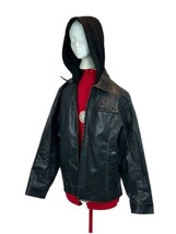 Arizona Jean Co Coat Faux Leather Biker Hoodie Jacket Black Men Size SMA... - $39.59