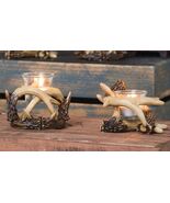 Set Of 2 Wildlife Rustic Buck Deer Stag Entwined Antlers Votive Candle H... - €27,47 EUR