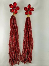 Sparkling Crystals Bollywood Fashion Forward Tassel Long Beads Red Earring - £9.76 GBP