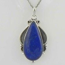 925 Sterling Silver Lapis Lazuli Handmade Necklace 18&quot; Chain Festive Gift PS1967 - £33.99 GBP