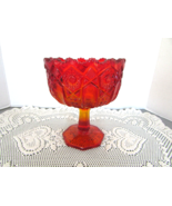 VTG AMBERINA RED GLASS COMPOTE SAW TOOTH RIM 6.5&quot;H - $351.36 MXN