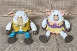 WMG Kitsch Anthropomorphic Sheep Shelf Sitter Set Girl Boy Lambs Easter ... - $17.82