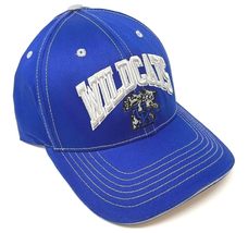 Captain Kentucky Wildcats Text + Mascot Logo Blue Curved Bill Adjustable Hat - £22.31 GBP