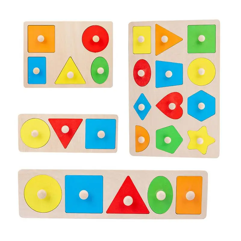 Montessori Materials Colorful Geometry Grasping Board Wooden Pegged Grab Shape - £8.59 GBP+