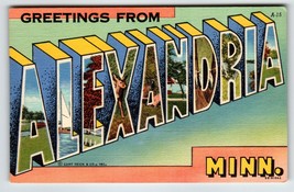 Greetings From Alexandria Minnesota Large Big Letter Postcard Linen Curt Teich - £12.45 GBP