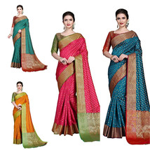 Women Banarasi Silk Saree &amp; Blouse Wedding Party Daily Indian Drape Vol-2 - £29.76 GBP
