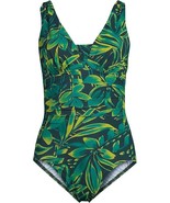 Lands End Plus Size 16 Tummy Ruched One Piece Lined Swimsuit Green Floral - €35,52 EUR