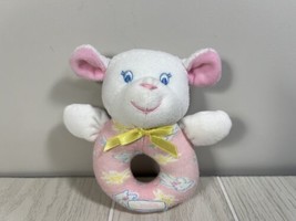 Evenflo small vintage plush lamb sheep pink baby rattle ring teddy bear print - £23.35 GBP