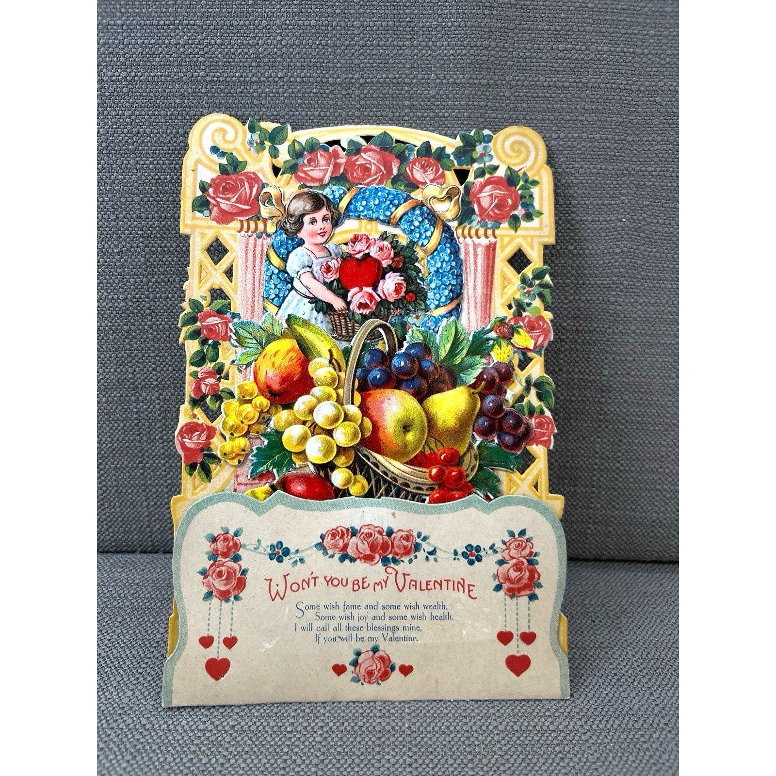 5 Antique 1900s Victorian Valentines Day Cards Trade Card Lot Die Cut Stands Item image 6