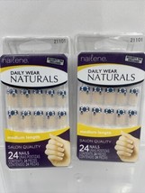 (2) Nailene Daily Wear Natural Medium Glue On 24 Nails Blue Diamonds French - £4.46 GBP