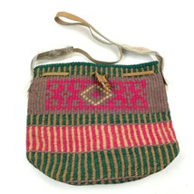 vtg SISAL Purse WOVEN Natural PINK Green SHOULDER Bag CARRY All DRAWSTRING - £22.60 GBP