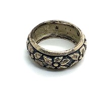 Antique Sterling Silver Signed Uncas Carved Floral Ring Band size 6 1/4 - £34.83 GBP