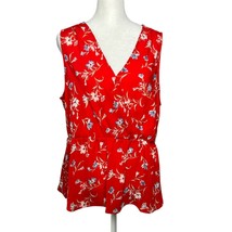 Pleione Floral Print Sleeveless Top - V-Neck Cinched Waist Blouse - Large - $25.32 CAD