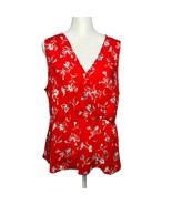 Pleione Floral Print Sleeveless Top - V-Neck Cinched Waist Blouse - Large - $25.30 CAD