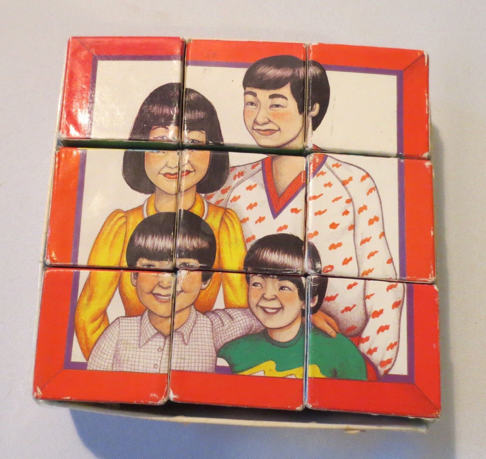 Primary image for Vintage Childs 9 Block Puzzle Set People Pictures  Thick Cardboard 1988 Harcourt