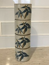 4 Vintage Japanese Speckled Stoneware cups Tea Saki  blue bamboo Stackable - £26.29 GBP