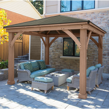 GAZEBO WOODEN OUTDOOR PATIO DECK HARD TOP YARDISTRY GARDEN BACKYARD CEDA... - $2,499.99