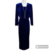 Vintage 90s Royal Blue Velvet Maxi Dress Jacket Set Size M Rhinestones Prom - €29,82 EUR