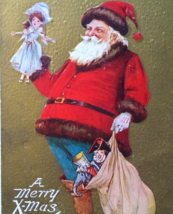Santa Claus Christmas Postcard Embossed Vintage Saint Nick Toy Doll Elephant - £13.07 GBP