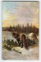 Fox Winter Rustic Postcard Signed M Muller Cottages Wildlife Series 844 Germany - £14.98 GBP