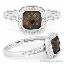 2.27 ct Garnet Gem &amp; Round Cut Diamond Pave Halo Engagement 14k White Gold Ring - £488.35 GBP