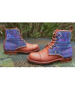 Teysha Techo Leather &amp; Tapestry Chelsea Boots Cap Toe Peace Ankle Bootie... - $100.89 CAD