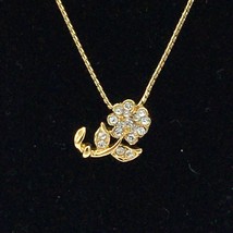 MONET vintage daisy flower rhinestone pendant necklace - 16.25&quot; gold-tone chain - £14.08 GBP