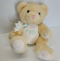 Vintage TB Trading My First &quot;1&quot; Teddy Bear Cream Yellow Baby Rattle Plush Bow - £14.66 GBP