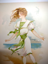 Victorian Art Print Beach Bathing Suit Girl Maud Stumm Litho Art 1908 Original - £23.53 GBP