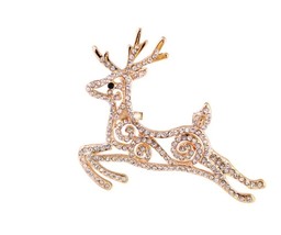 Vintage look stunning rose gold silver plated christmas reindeer brooch pin jj44 - £15.03 GBP