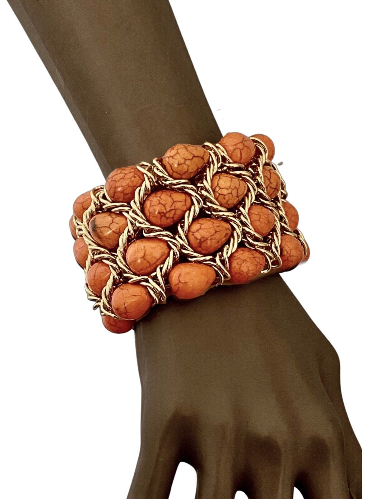 Primary image for 2" Wide Simulated Orange Semi Precious Stones Chunky Statement Bracelet