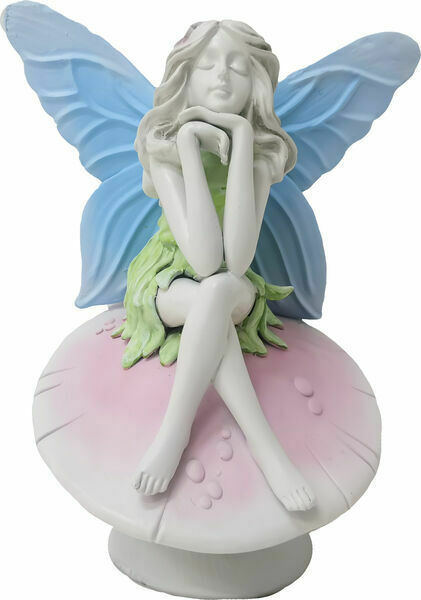 Fairy 15078 Resting on Mushroom Indoor Outdoor 8" H Resin Garden Statuary  - £23.73 GBP