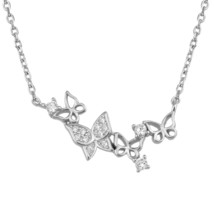 Magical Flying Butterflies Sterling Silver and Cubic Zirconia Pendant Necklace - £13.09 GBP