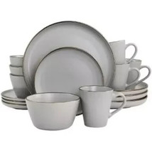 Elama Louis 16 Piece Stoneware Dinnerware Set in Matte Slate with Gold Rim - $86.08